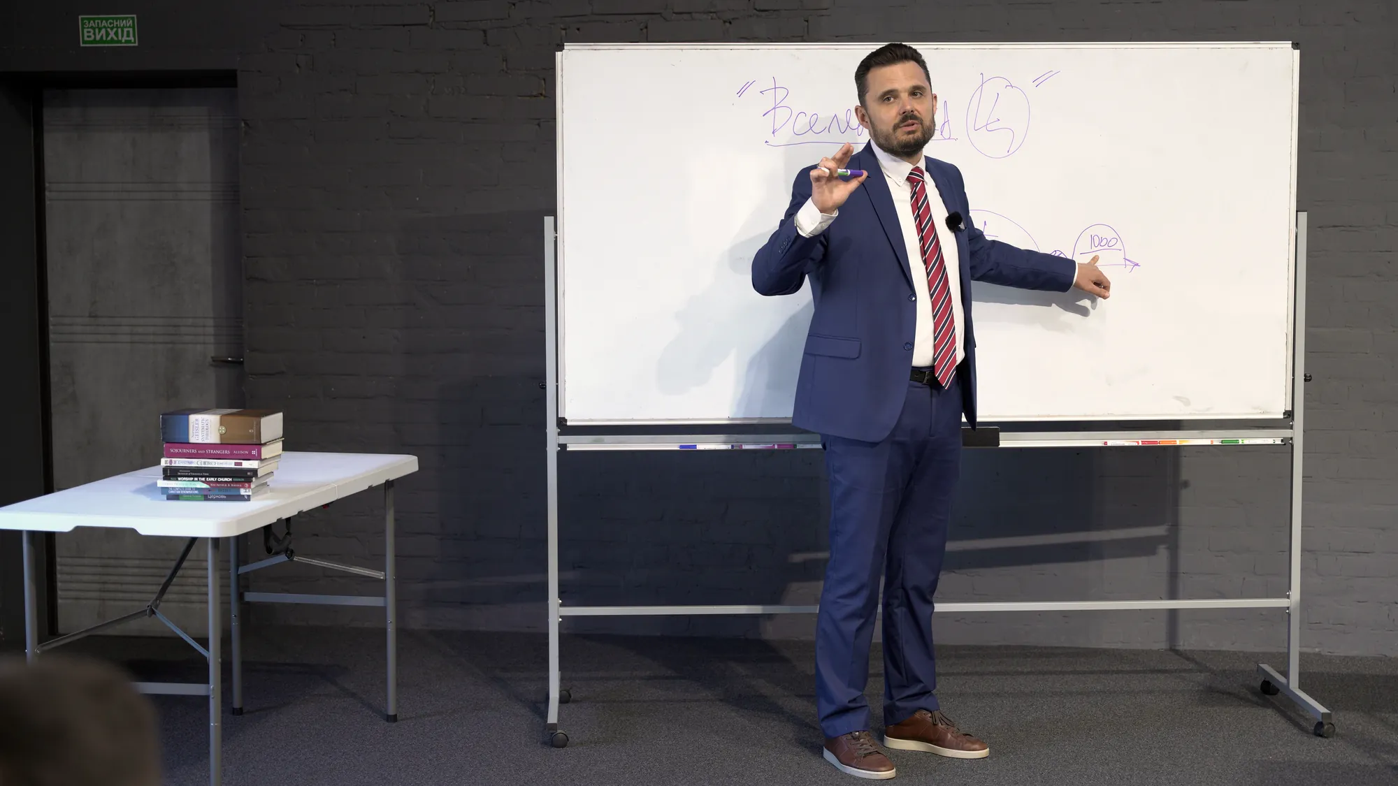 An instructor explaining at the whiteboard